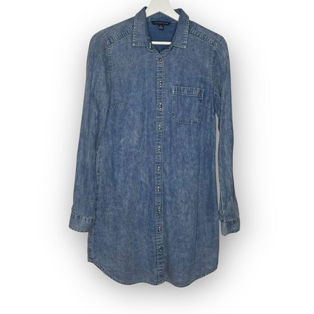AEO American Eagle Blue Jean Denim Chambray Button Up Shirt Tunic Women’s Small